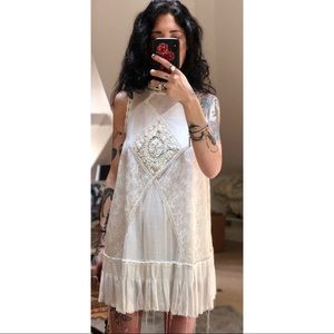 Free People Ivory Cotton Lace Shift Mini Dress